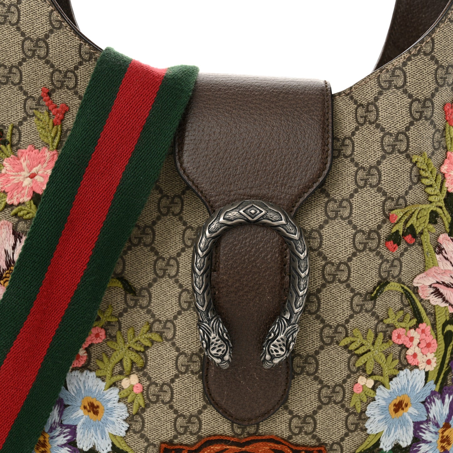 GG Supreme Monogram Web Embroidered Medium Dionysus Hobo Beige New Acero Multicolo Beige New Acero Multicolor
