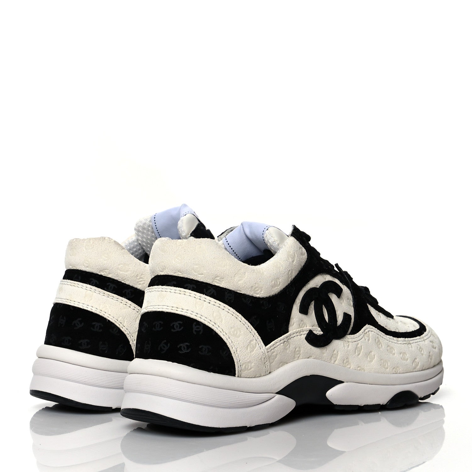 Chanel Suede Calfskin Womens CC Printed Sneakers 38.5 White Black 4 of 9