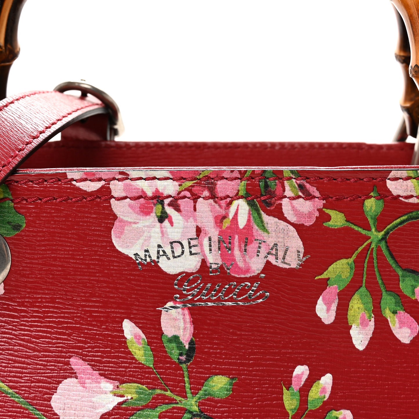Shangai Calfskin Blooms Print Medium Bamboo Shopper Tote Red Multicolor