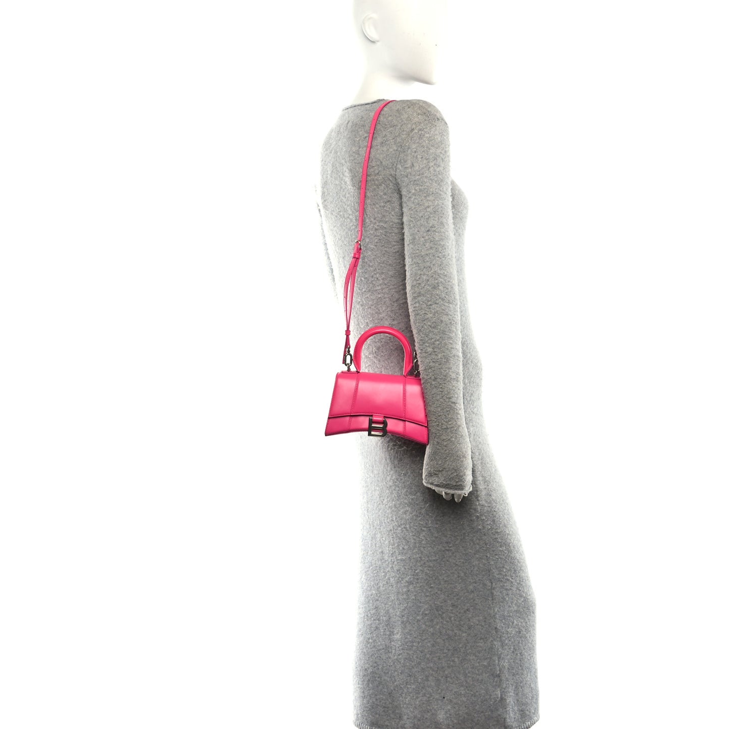 Shiny Box Calfskin Hourglass Top Handle Bag XS Acid Fuchsia