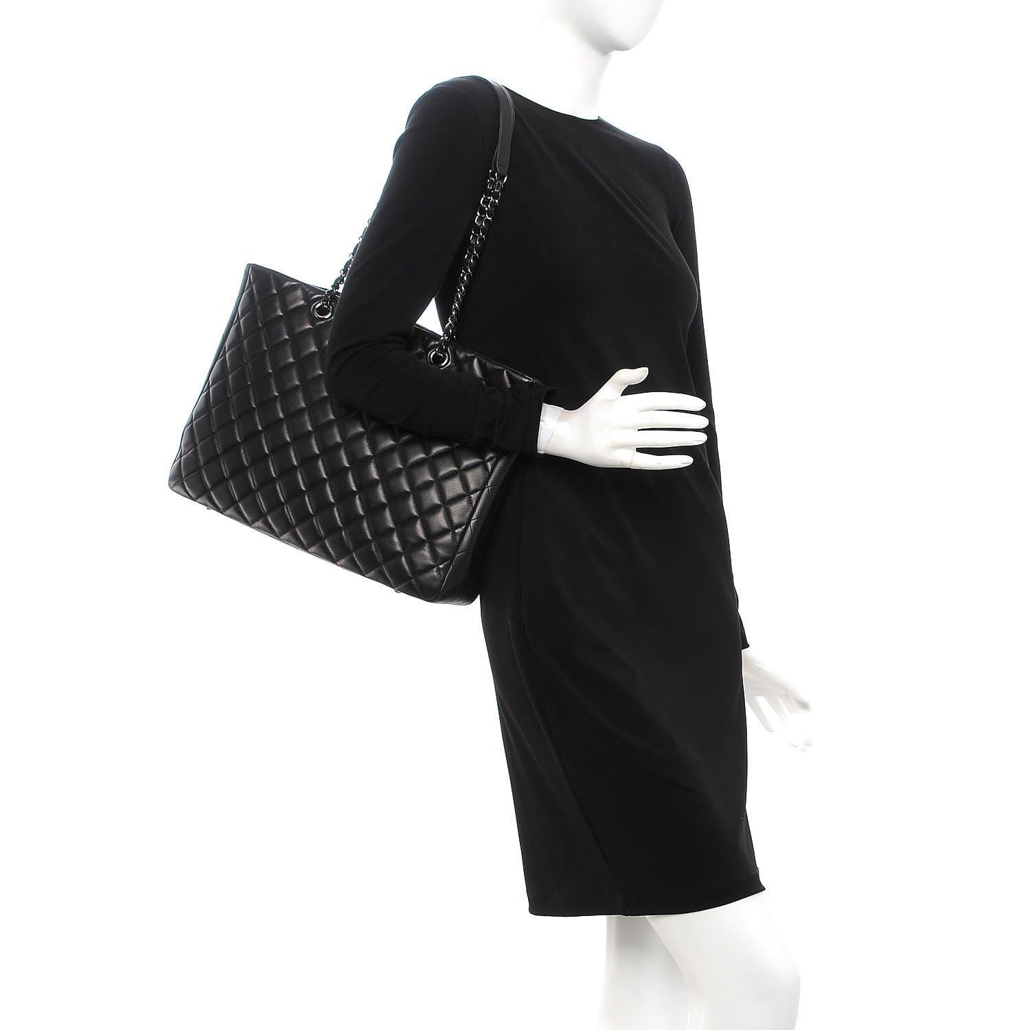 Chanel Calfskin Quilted Large CC Shopping Tote Black 2 of 12