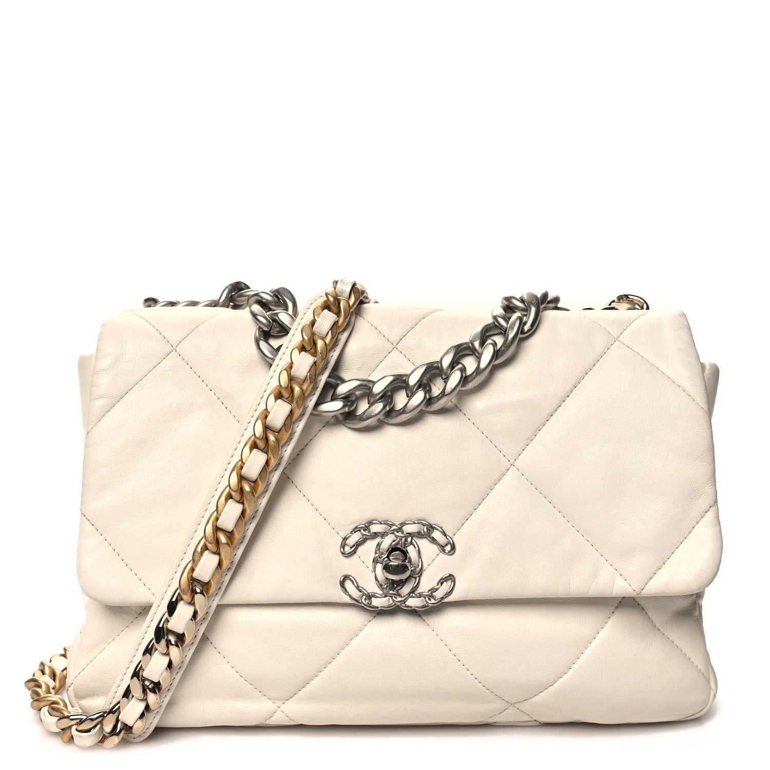 Chanel Goatskin Quilted Large 19 Flap White 1 of 14