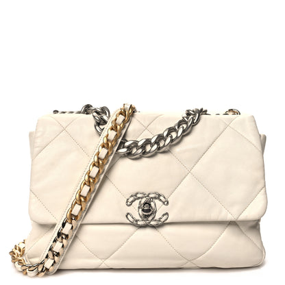 Chanel Goatskin Quilted Large 19 Flap White 1 of 14