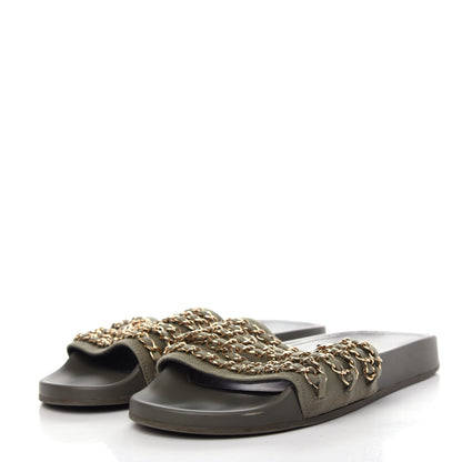 Chanel Canvas Chain Flat Sandals 40 Khaki 3 of 10