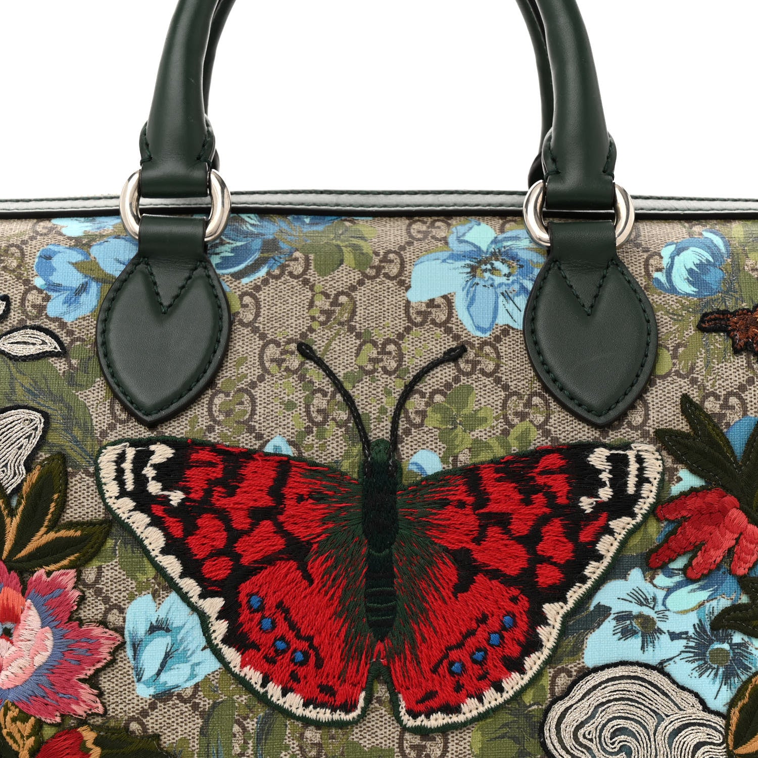 Gucci GG Supreme Monogram Bloom Butterfly Embroidered Medium Boston Green 8 of 14