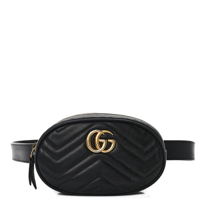 Gucci Calfskin Matelasse GG Marmont Belt Bag 85 34 Black 1 of 15