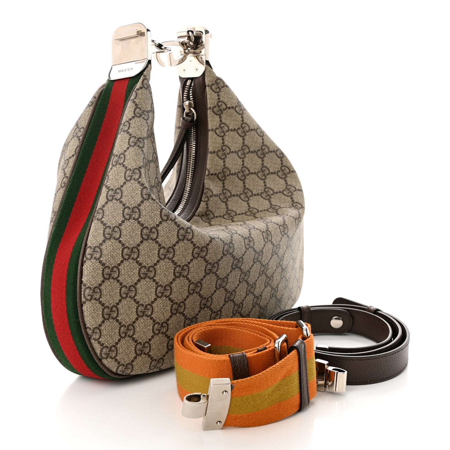 GG Supreme Monogram Textured Calfskin Web Large Attache Shoulder Bag Beige Ebony New Acero