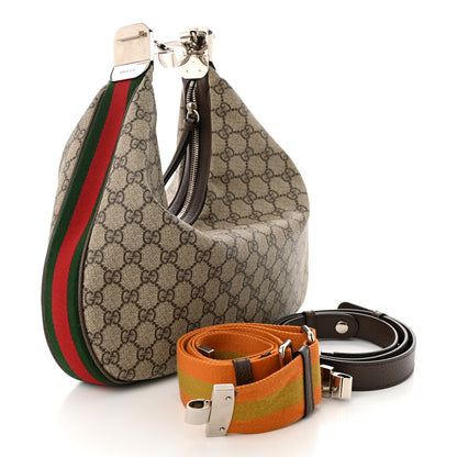 Gucci GG Supreme Monogram Textured Calfskin Web Large Attache Shoulder Bag Beige Ebony New Acero 4 of 16