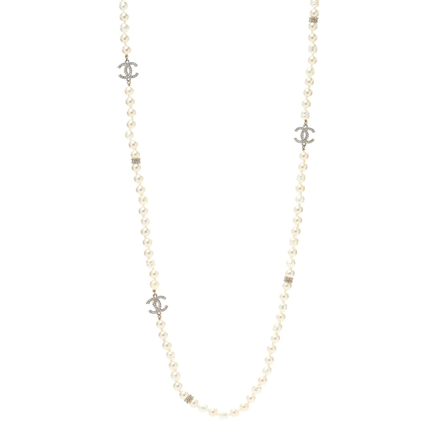 Chanel Pearl Crystal CC Long Necklace Gold 1 of 5
