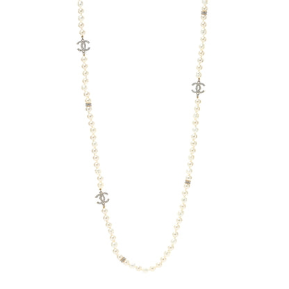 Chanel Pearl Crystal CC Long Necklace Gold 1 of 5