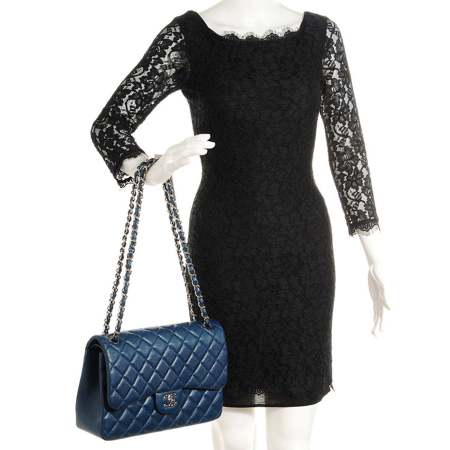 Chanel Caviar Quilted Jumbo Double Flap Blue 2 of 11