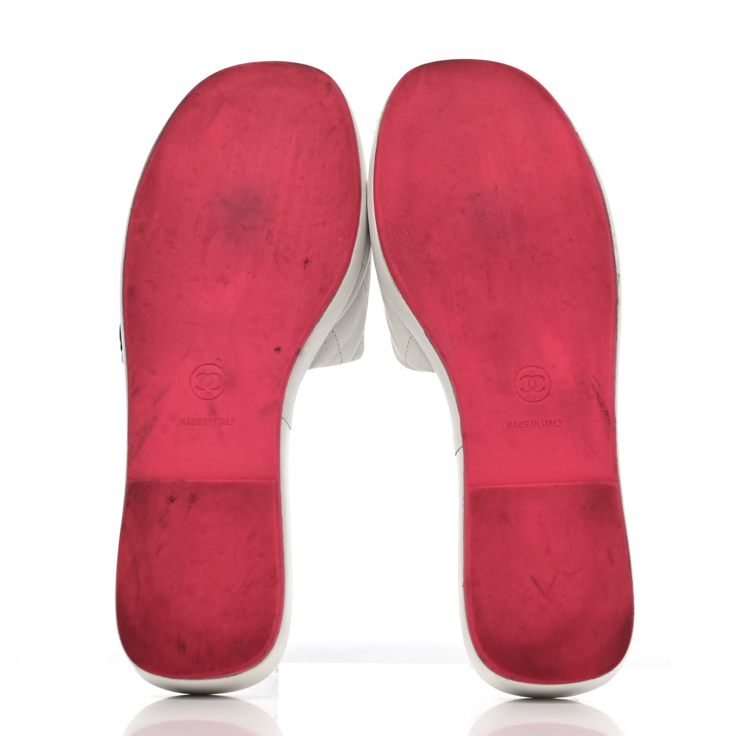 Calfskin Cambon CC Flat Slide Sandals 37 White