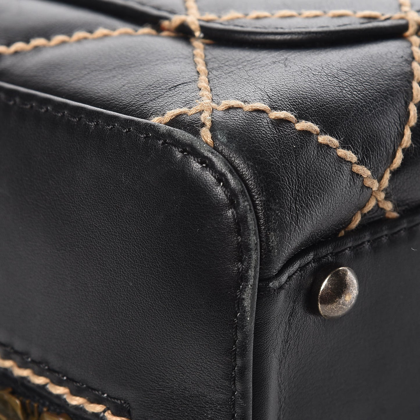 Calfskin Wild Stitch Top Handle Bag Black