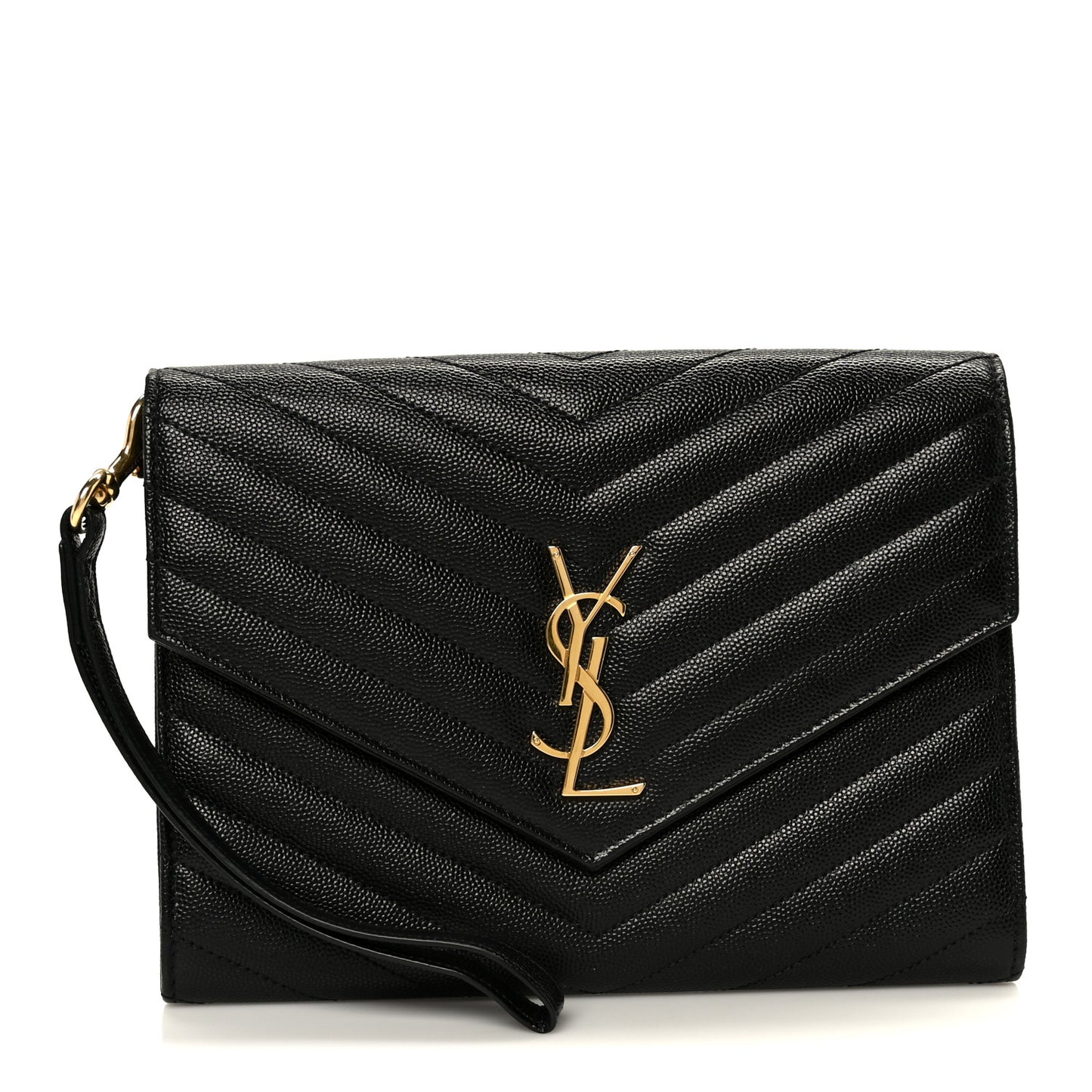 Grain De Poudre Matelasse Chevron Monogram Envelope Clutch Black
