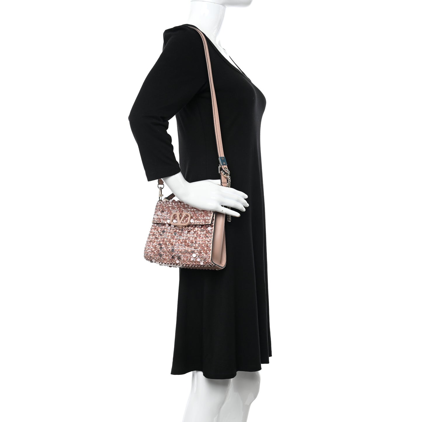 Sequin Crystal Embroidered Mini Vsling Top Handle Bag Light Peach Rose Mist