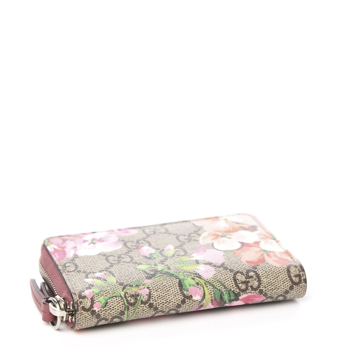 Gucci GG Supreme Monogram Blooms Zip Around Card Case Wallet Beige Multicolor Dry Rose 3 of 5