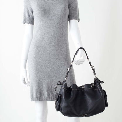 Prada Vitello Daino Drawstring Bag Nero Black 2 of 10