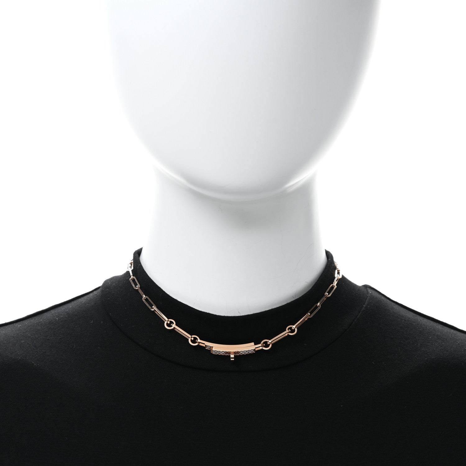 Hermes 18K Rose Gold Diamond Pave Kelly Chaine Choker Necklace 3 of 4