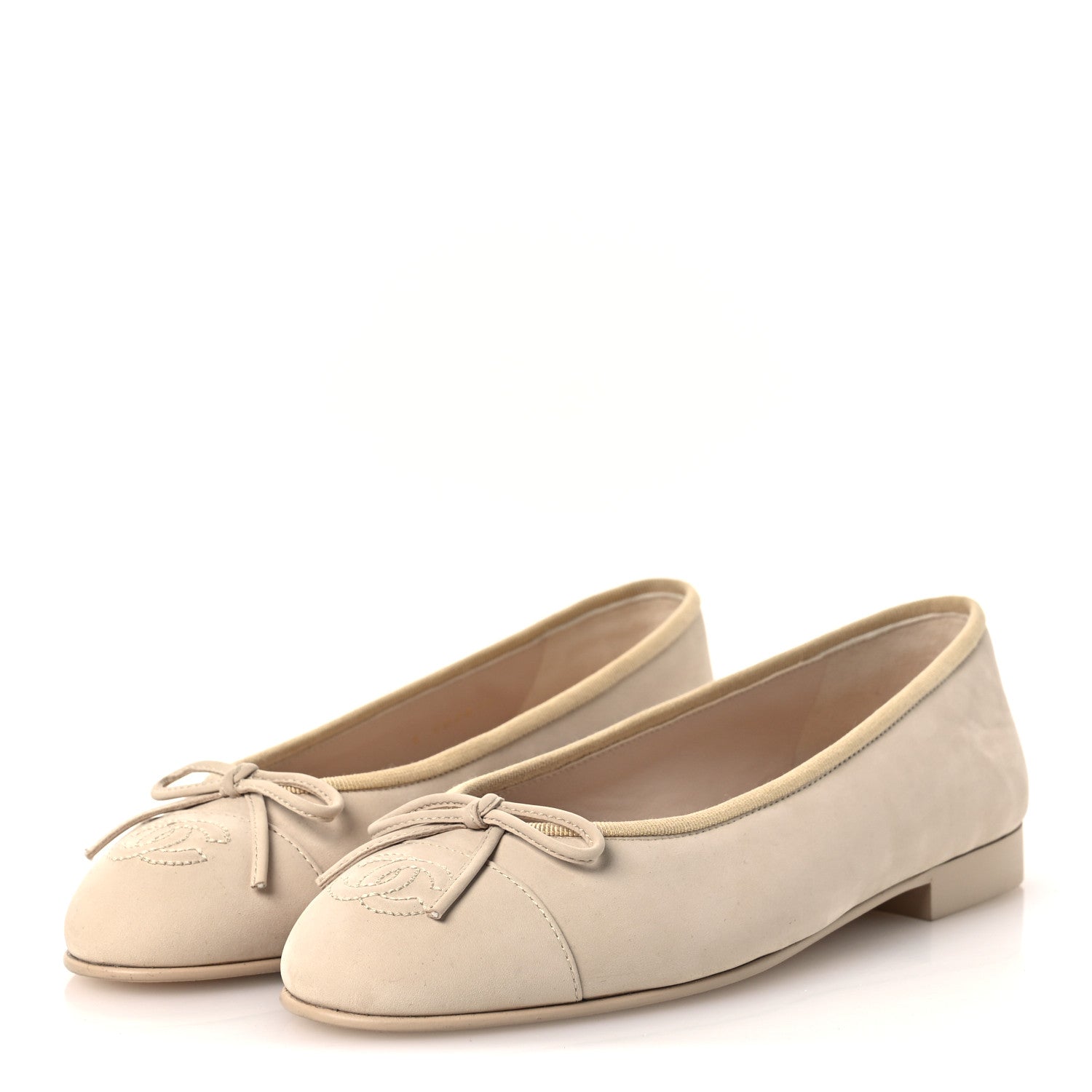 Chanel Suede Calfskin Cap Toe CC Ballerina Flats 36 Beige 4 of 11