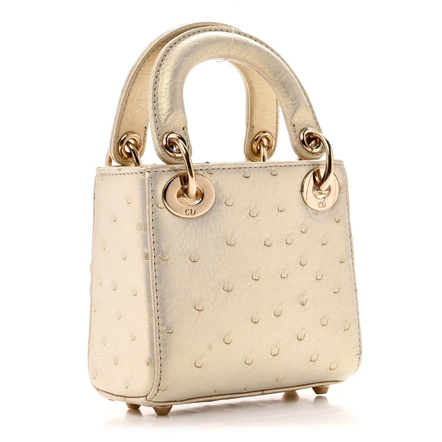 Iridescent Ostrich Micro Lady Dior Latte