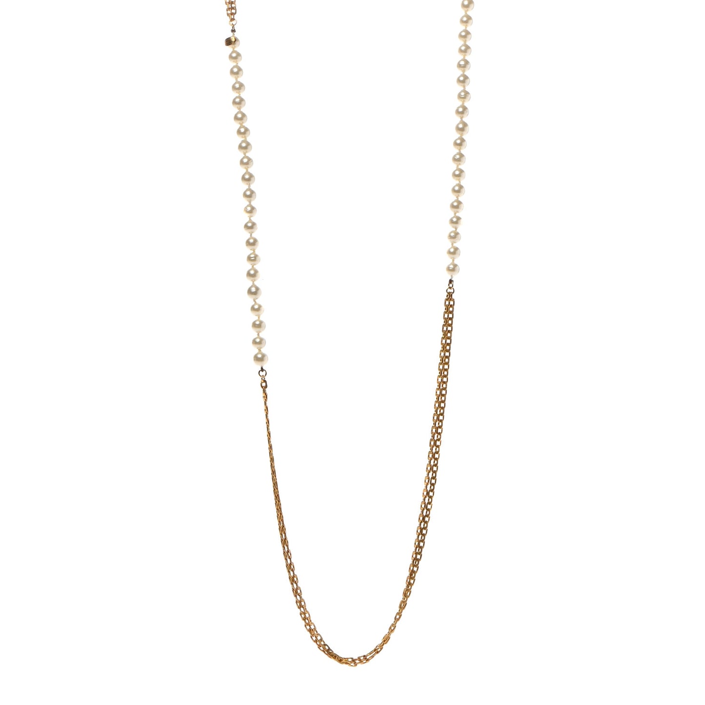 Pearl CC Multi Strand Long Necklace Light Gold