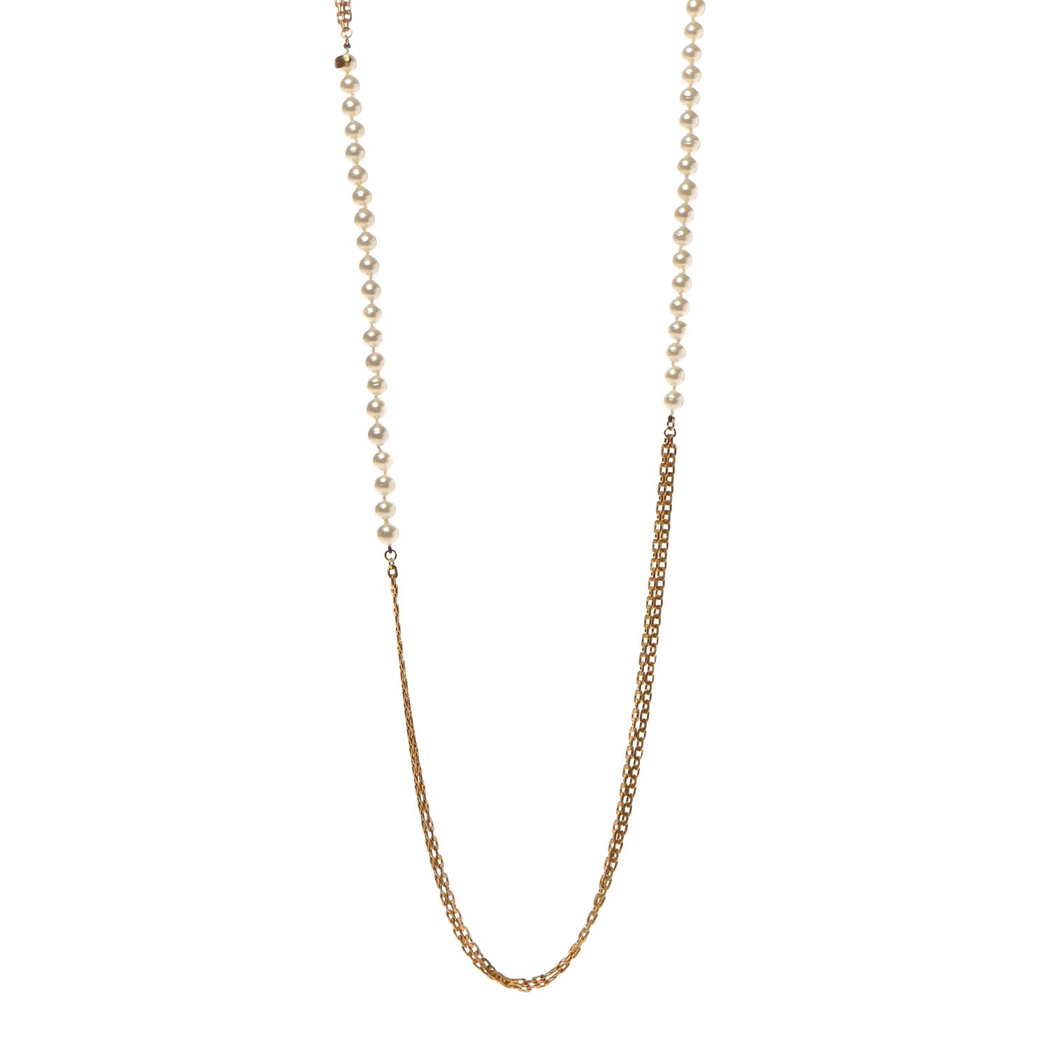 Chanel Pearl CC Multi Strand Long Necklace Light Gold 1 of 5