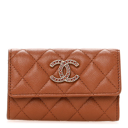 Chanel Shiny Caviar Quilted Strass CC Flap Card Holder Brown 1 of 8