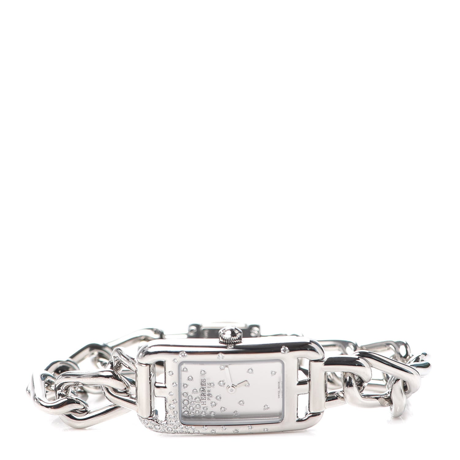 Hermes Stainless Steel Diamond 17mm Nantucket Jete De Diamants Quartz Watch 2 of 5