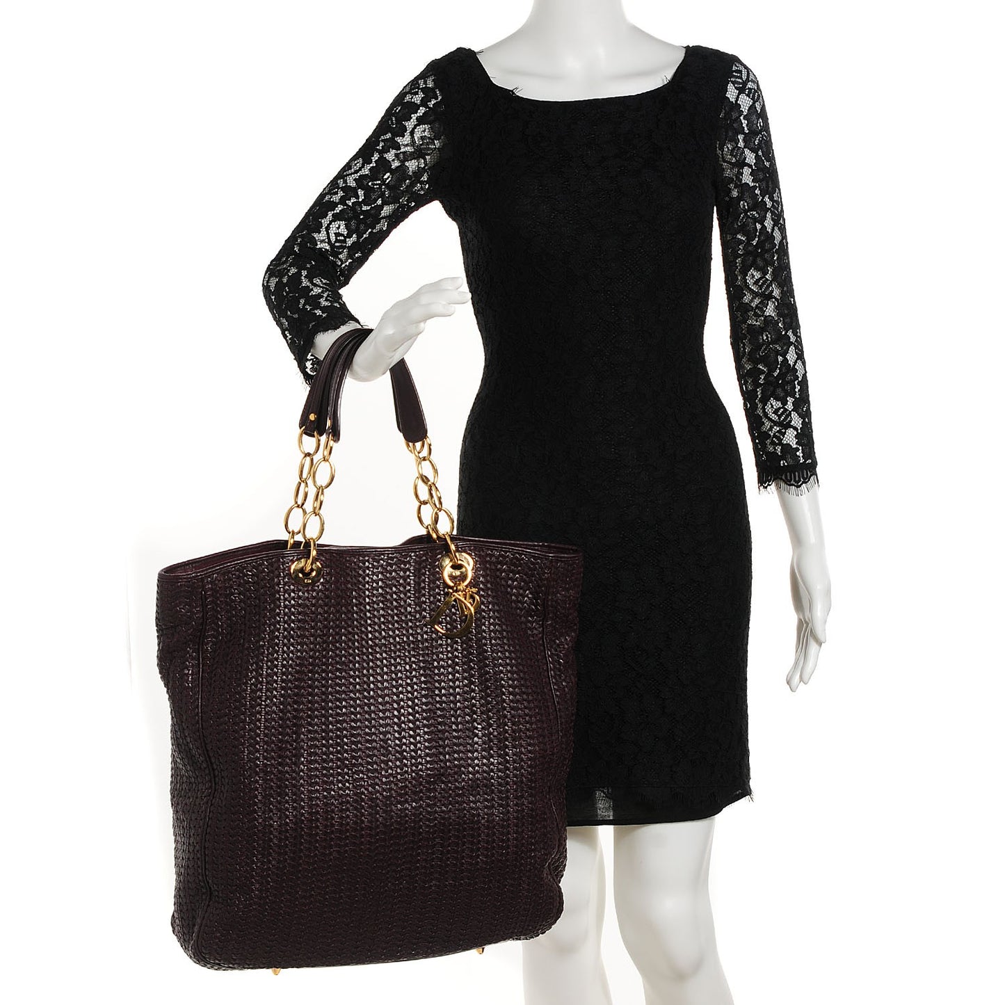 Lambskin Woven Large Dior Soft Tote Burgundy