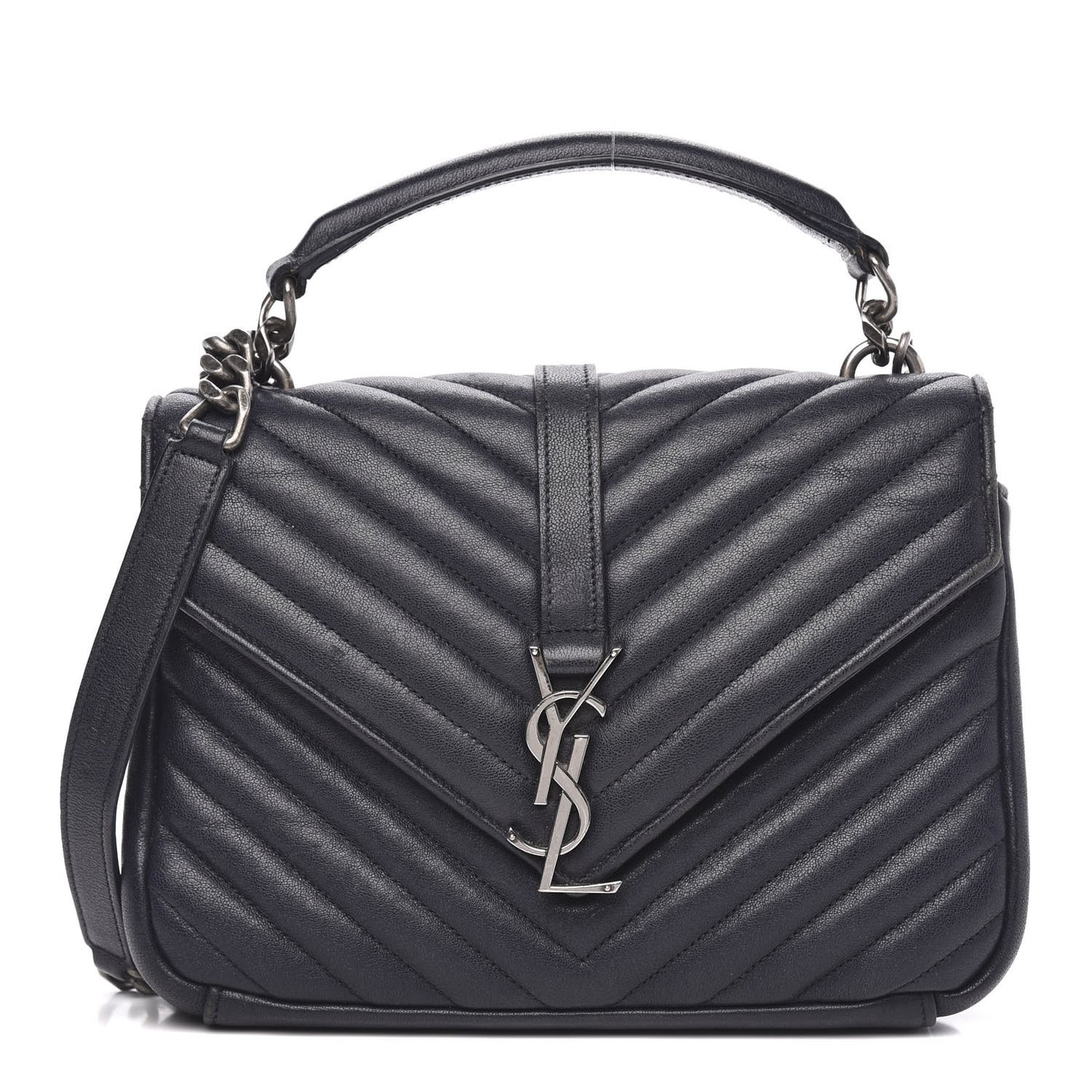 Sheepskin Matelasse Chevron Monogram Medium College Bag Deep Marine