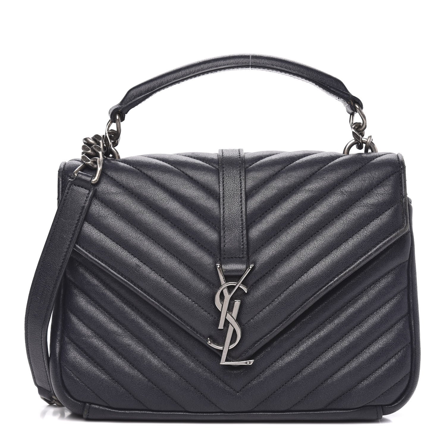 Saint Laurent Sheepskin Matelasse Chevron Monogram Medium College Bag Deep Marine 1 of 18