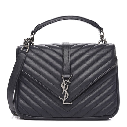 Saint Laurent Sheepskin Matelasse Chevron Monogram Medium College Bag Deep Marine 1 of 18