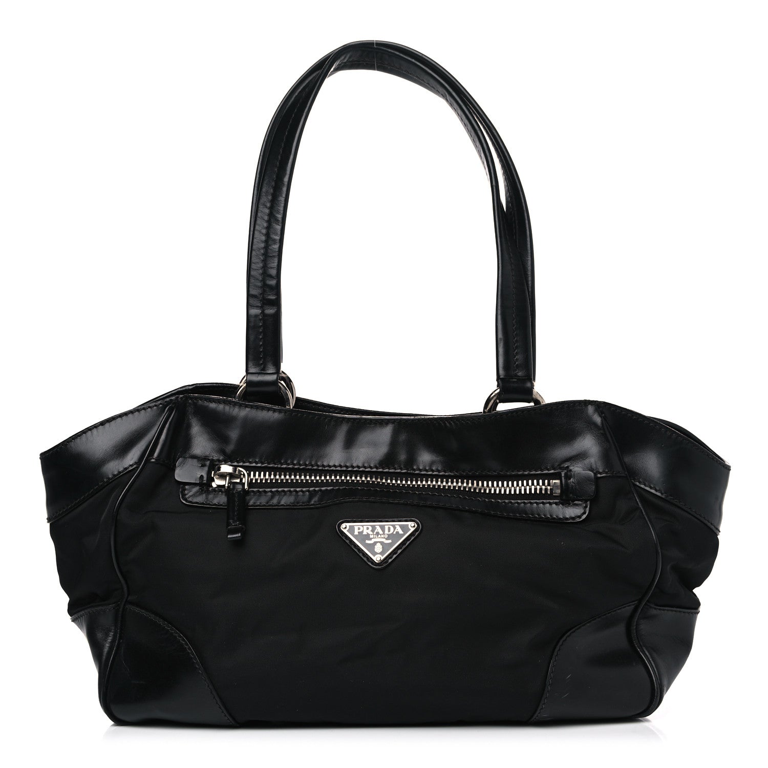 Prada Tessuto Nylon Soft Calfskin Shoulder Bag Black 1 of 15