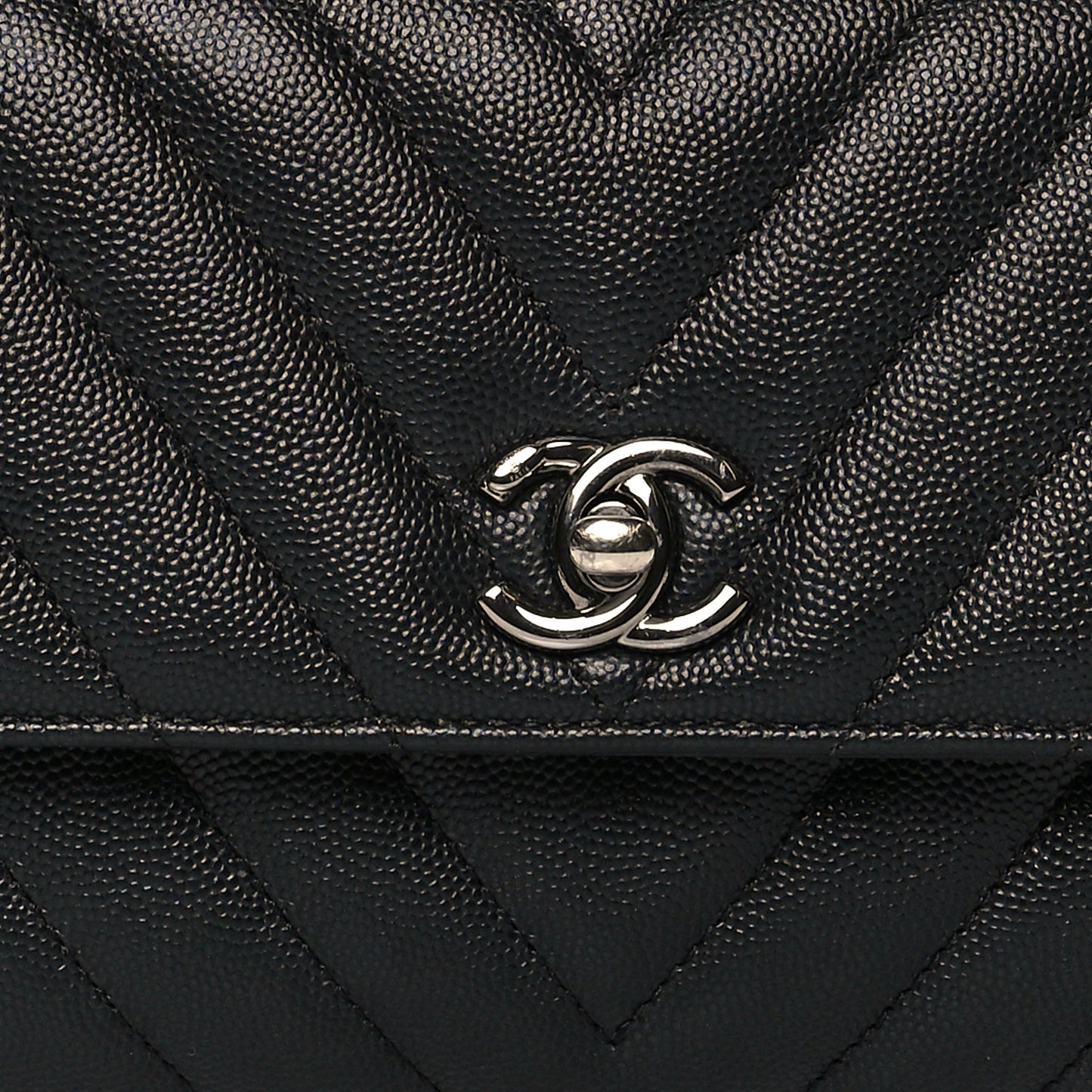 Caviar Chevron Quilted Mini Coco Handle Flap Black