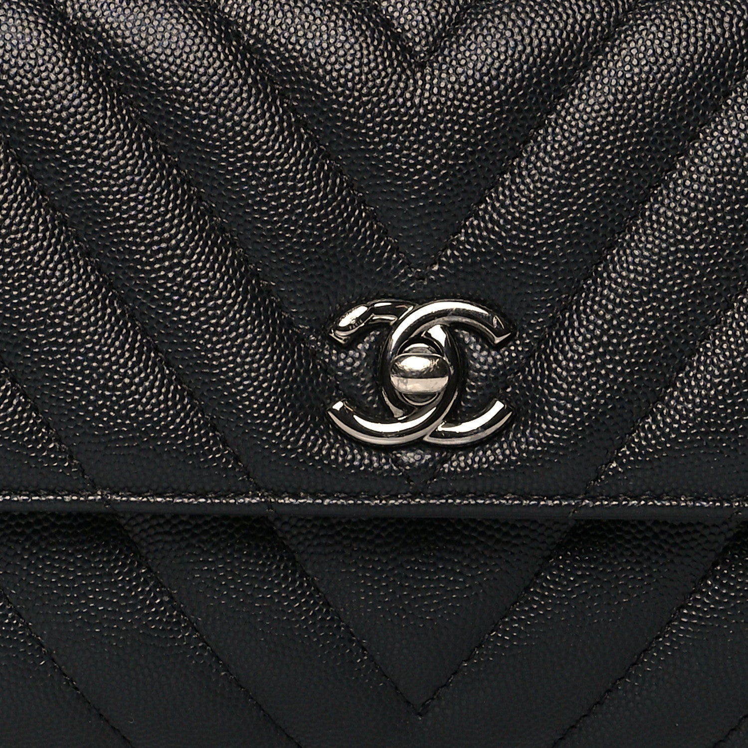 Chanel Caviar Chevron Quilted Mini Coco Handle Flap Black 8 of 11
