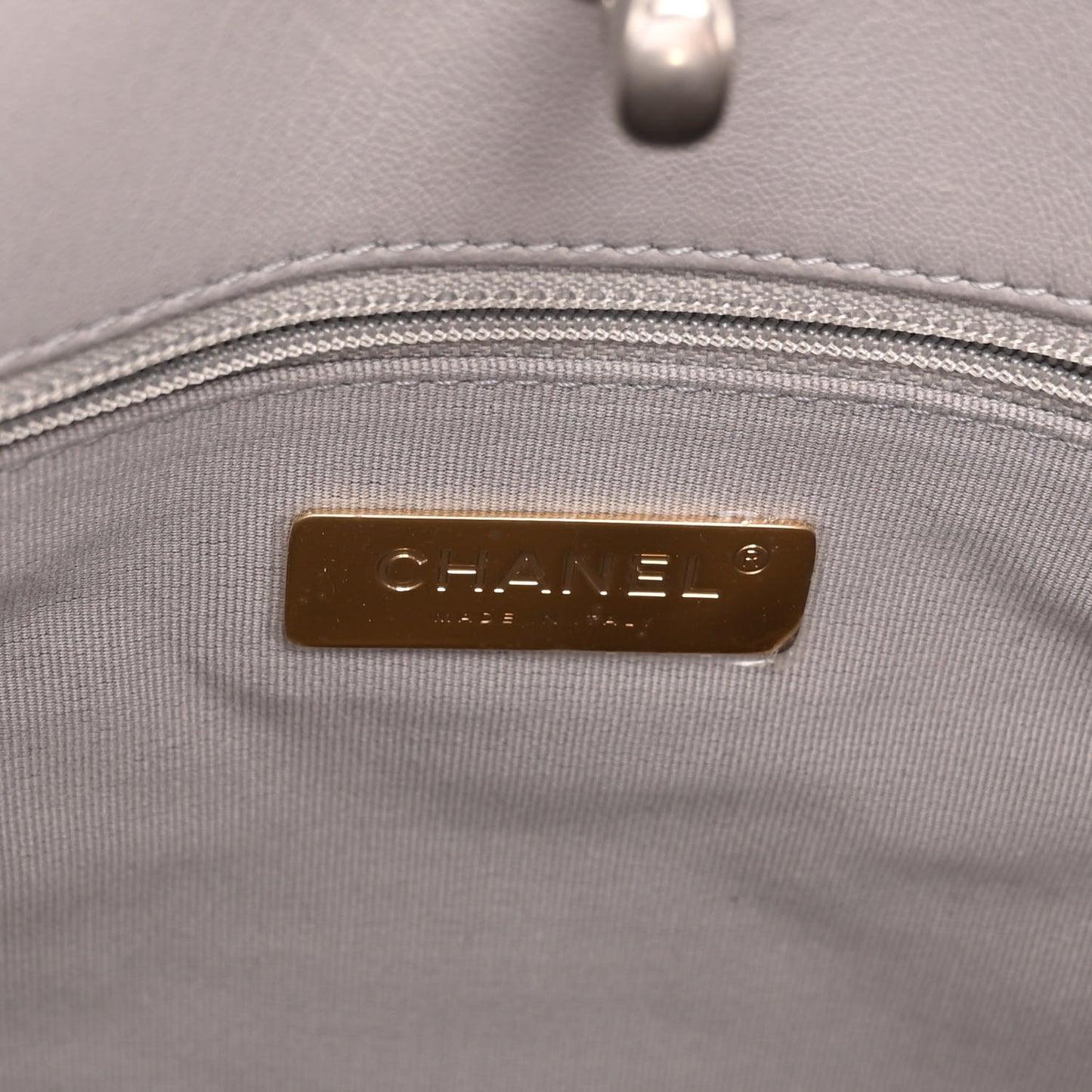 Lambskin Quilted Chanel 19 Shopping Bag Grey