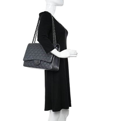 Chanel Metallic Caviar Quilted Maxi Double Flap Charcoal 2 of 11