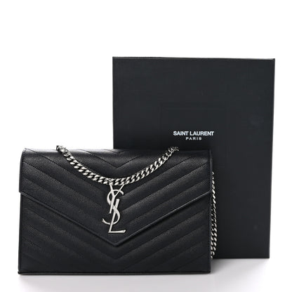 Saint Laurent Grain De Poudre Matelasse Chevron Monogram Chain Wallet Black 11 of 11