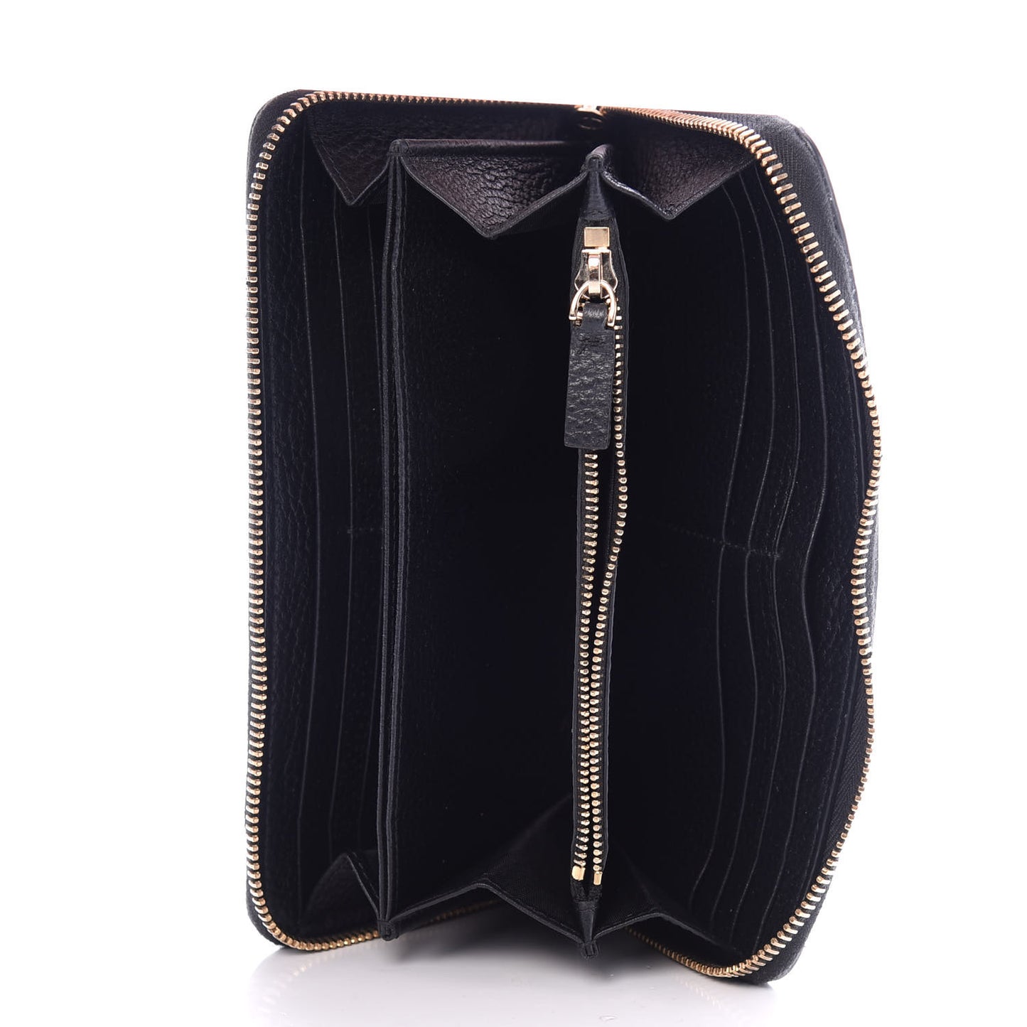 Pebbled Calfskin Rockstud Zip Around Wallet Black