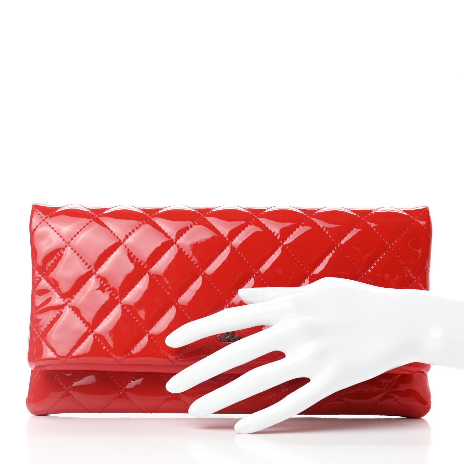 Chanel Patent Calfskin Quilted Beauty CC Clutch Red 2 of 8