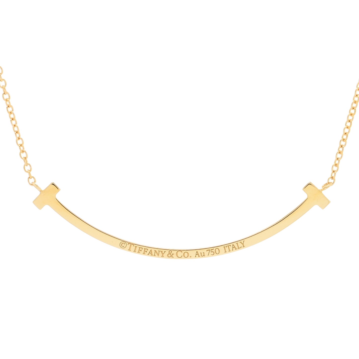 18K Yellow Gold Diamond Small T Smile Pendant Necklace