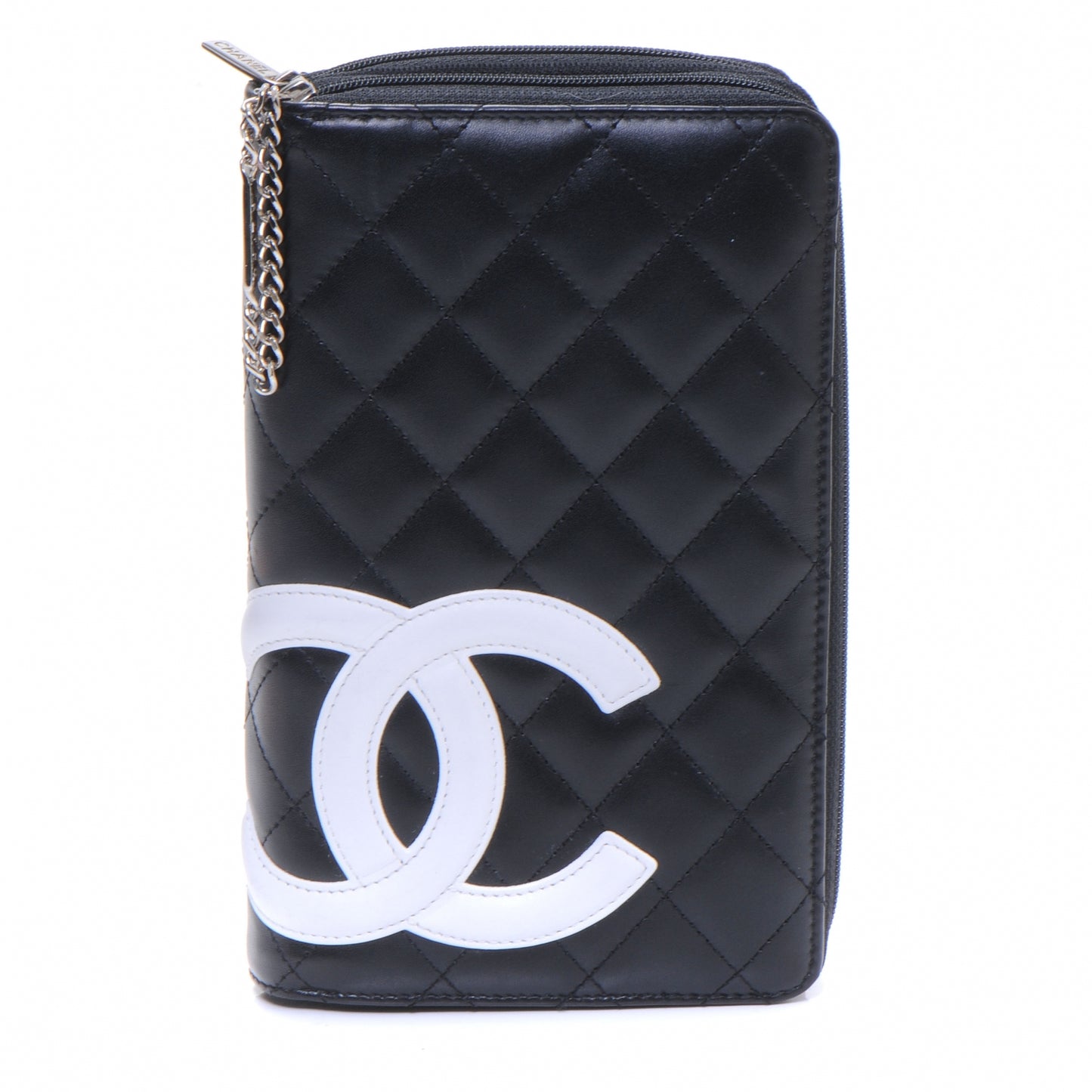 Calfskin Cambon Zip Around Organizer Wallet Black White