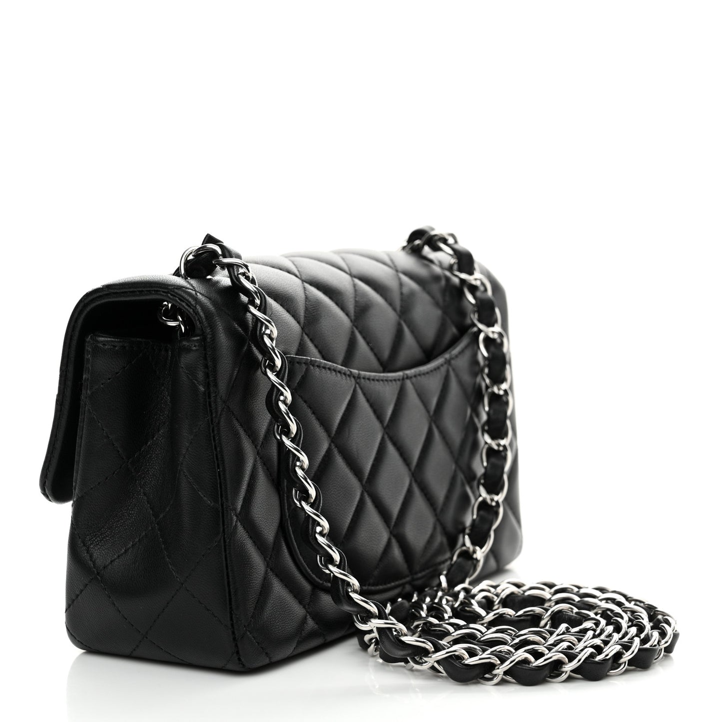 Lambskin Quilted Mini Rectangular Flap Black
