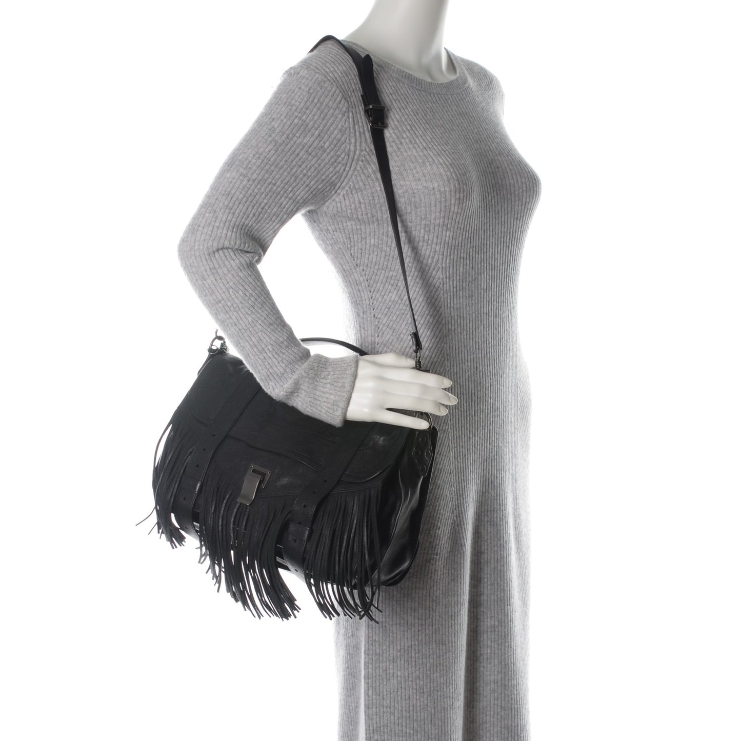 Lambskin Fringe Medium PS1 Satchel Black