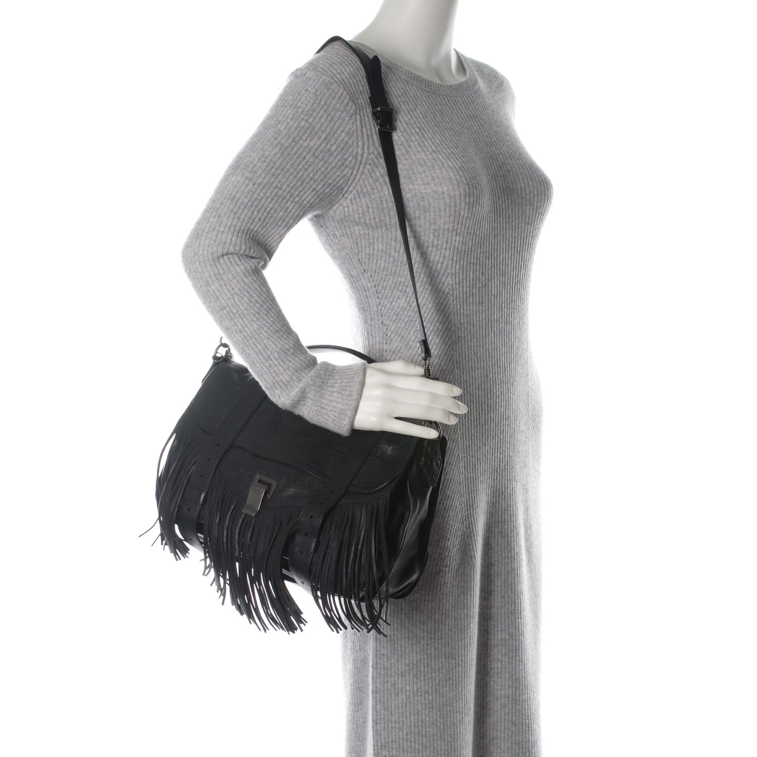 Proenza Schouler Lambskin Fringe Medium PS1 Satchel Black 2 of 7