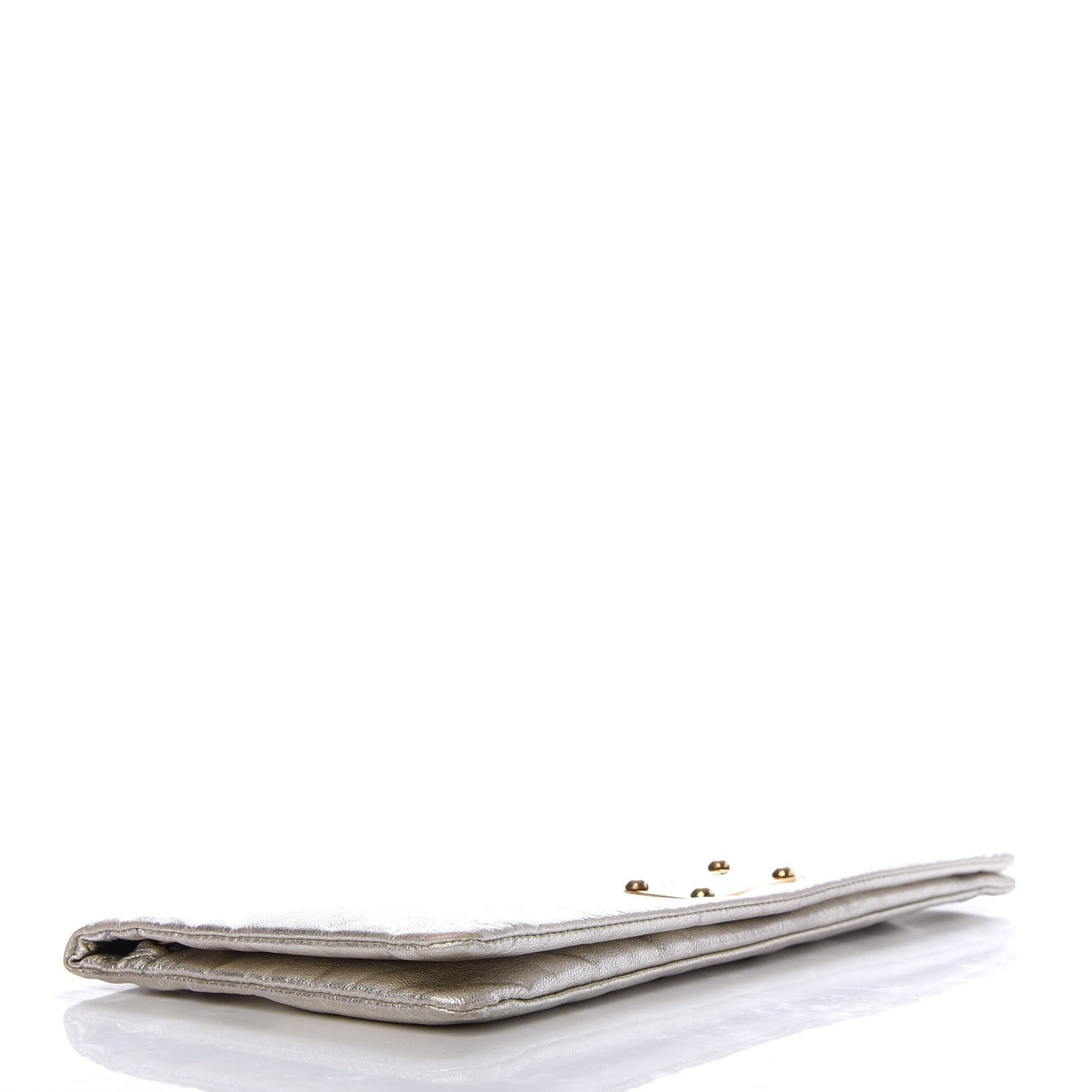 Metallic Calfskin Flap Clutch Silver
