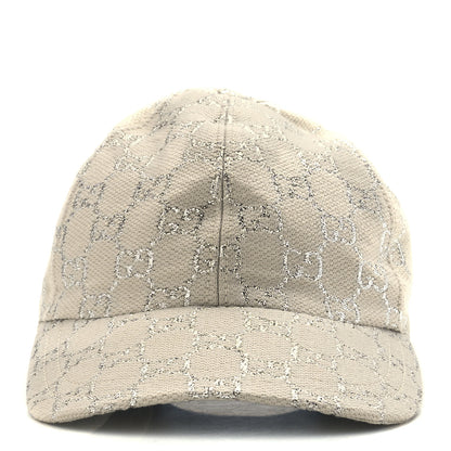 Gucci Canvas Lame GG Monogram Rush Baseball Hat M Gardenia Silver 2 of 8