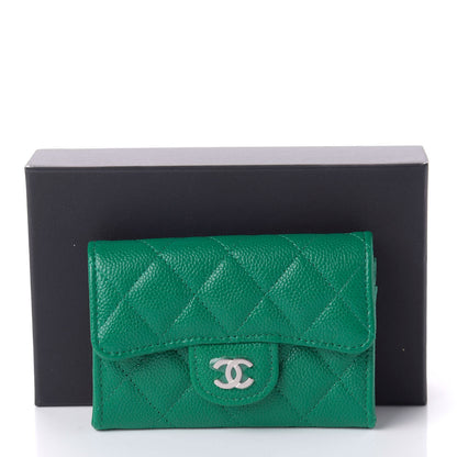 Chanel Caviar Quilted Flap Card Holder Wallet Green 10 of 10