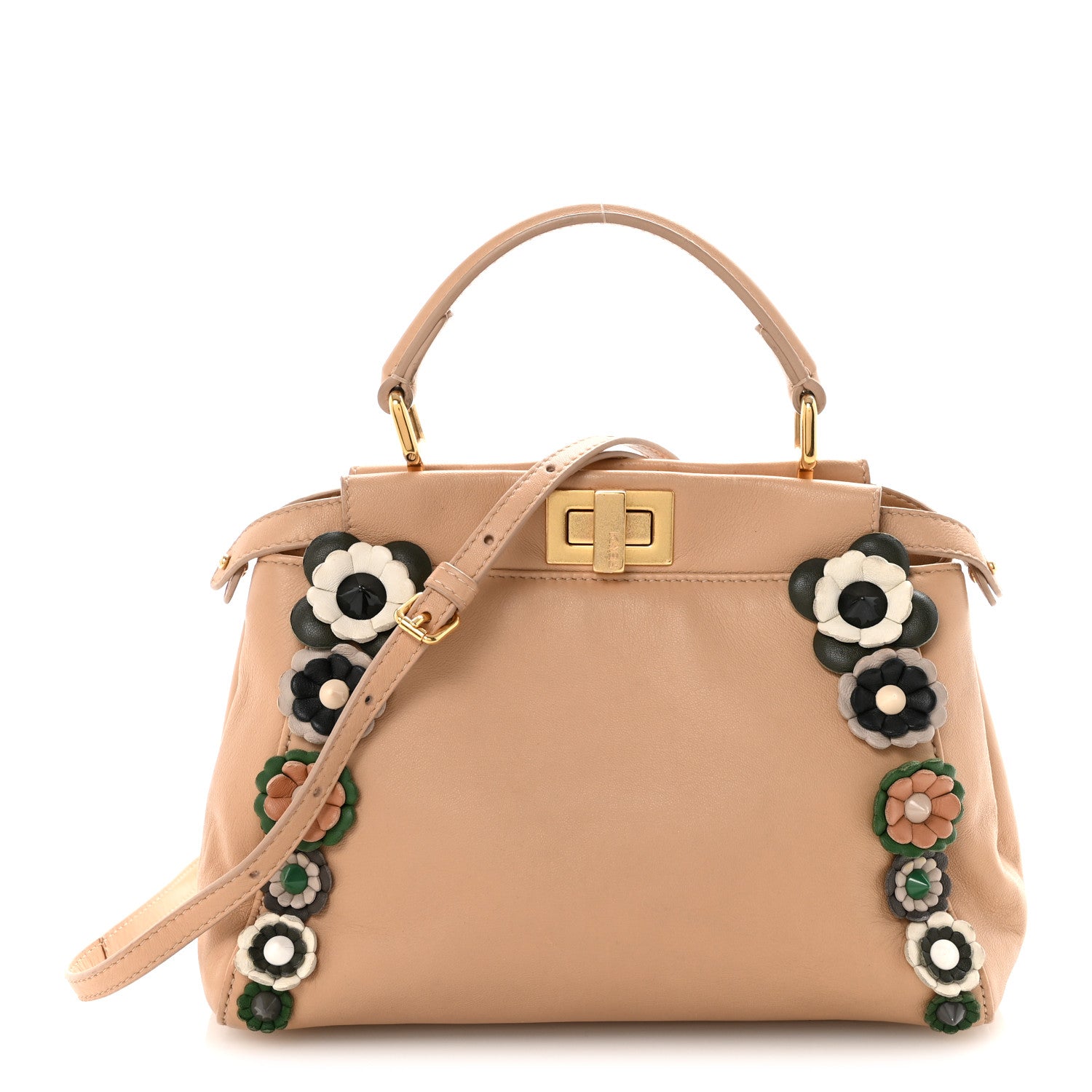 NY CLASSIC 7FL B 美品 Fendi Nappa Flowerland Mini Peekaboo Iconic Satchel Miele Scuro