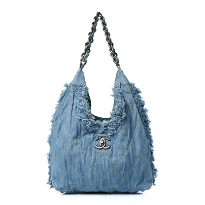 Chanel Denim Quilted Chain Hobo Light Blue 1 of 10
